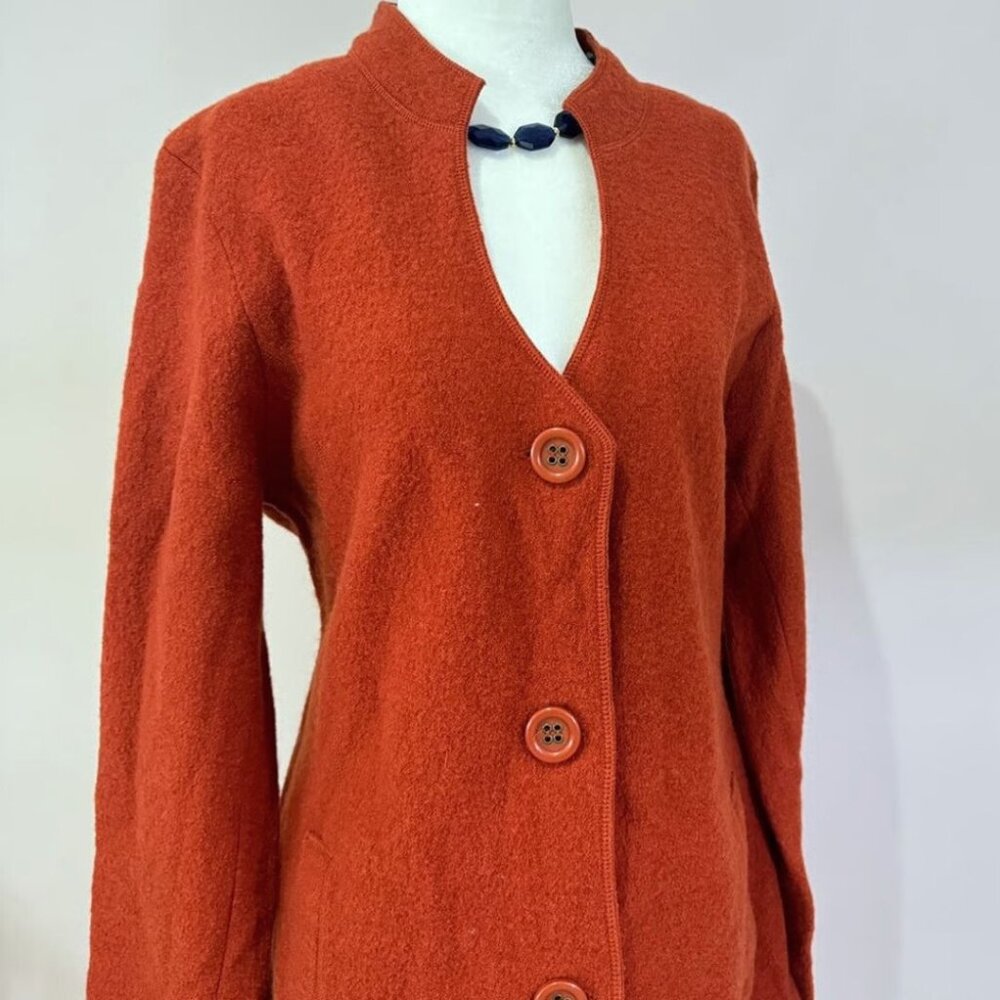 Harvé Bernard Rust Orange Wool Button Jacket, Size: L
